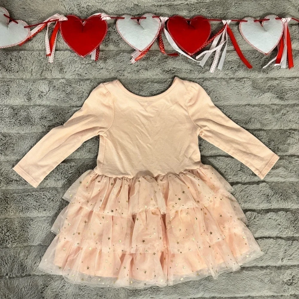 Cat & Jack 18 Months Light Pink Long Sleeve Dress Shirt with Gold Hearts Tutu